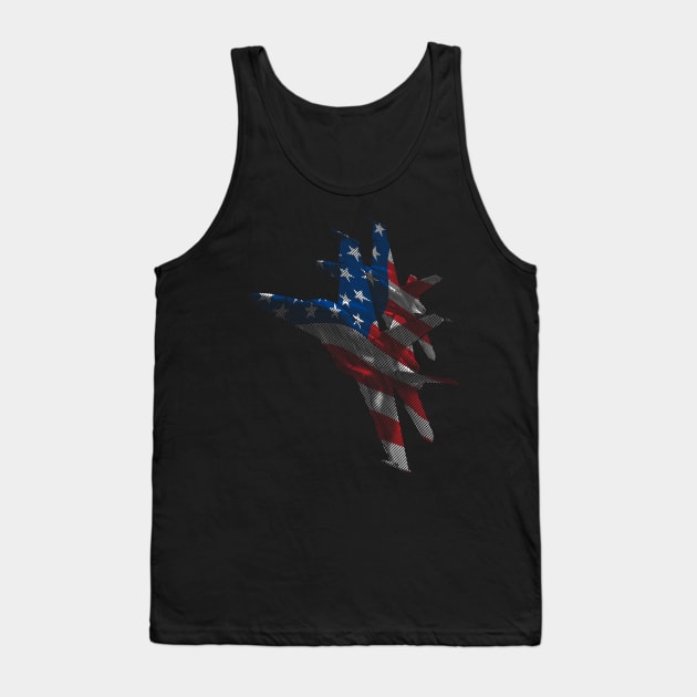 US Military Fighter Attack Jets with American Flag Overlay Tank Top by hobrath